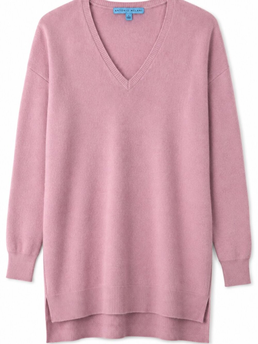 Antonio Melani 100% Cashmere V-Neck Tunic Sweater, Mauve Pink, Size S